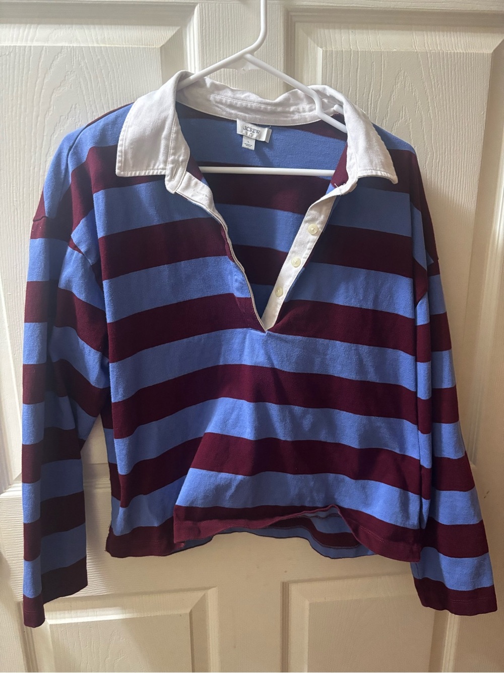 J. Crew Striped Rugby Polo in Blue & Burgundy